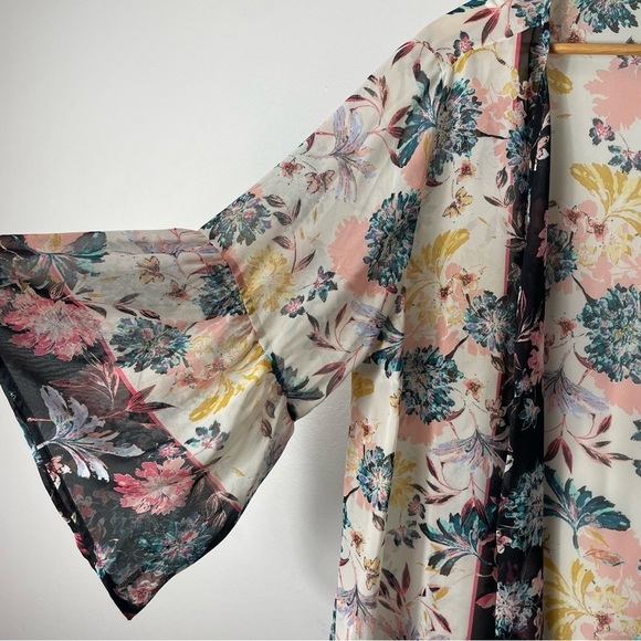 Style & Co Womens Plus 1X Multicolor Floral 3/4 Sleeve Sheer Layering Kimono - Picture 5 of 8